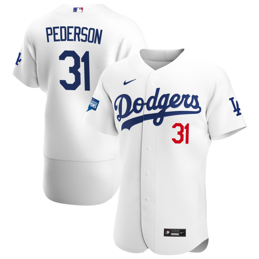 Los Angeles Dodgers 31 Joc Pederson Men Nike White Home 2020 World Series Champions Authentic Player MLB Jersey